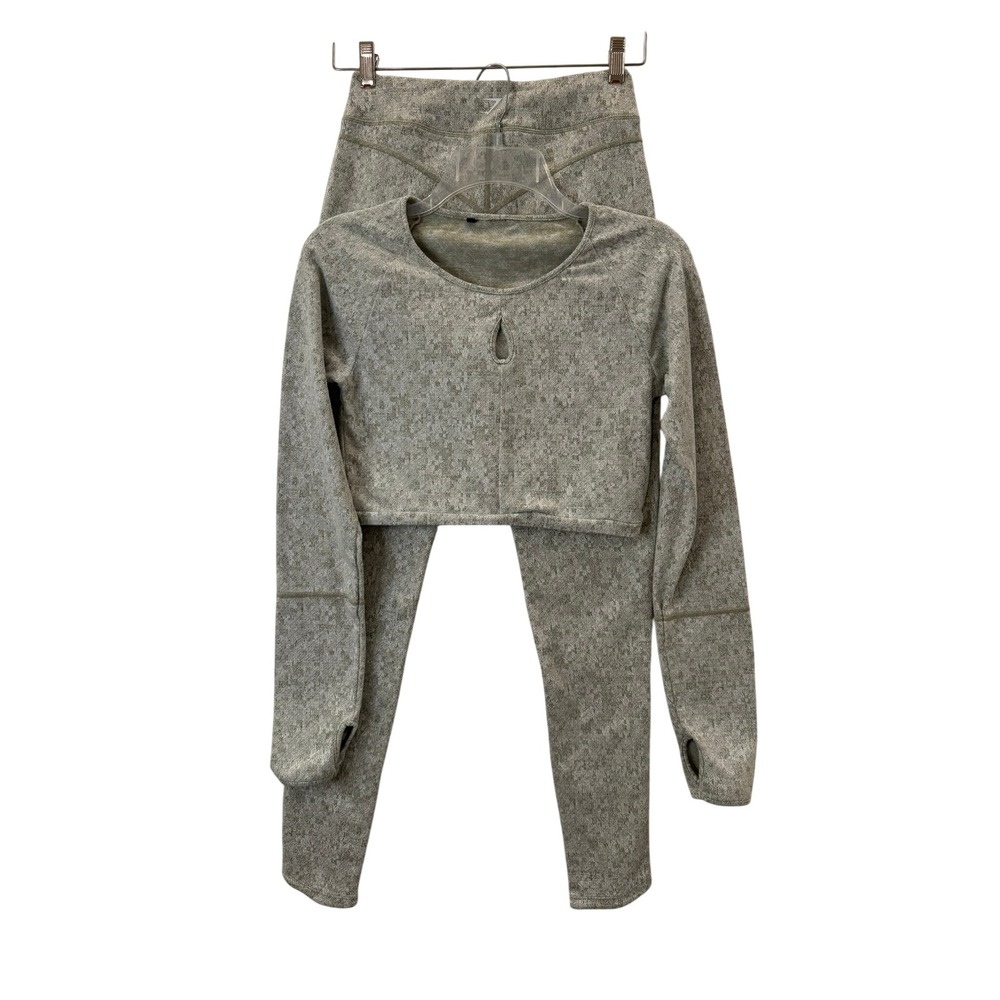Gymshark Womens 2 Piece Set Crop Top Leggings Sage Green Marl Activewear Size M